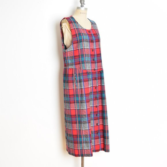 vintage 90s dress Pendleton wool tartan plaid babydoll grunge midi maxi 14 L - Picture 1 of 8